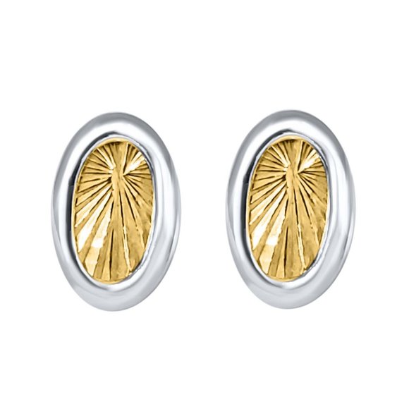 Oval Sparkling Two-Tone Studs Earrings In Silver - Picture 2 of 3
